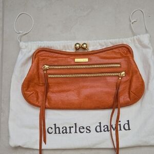 Charles David Orange Leather Kiss-Lock Clutch